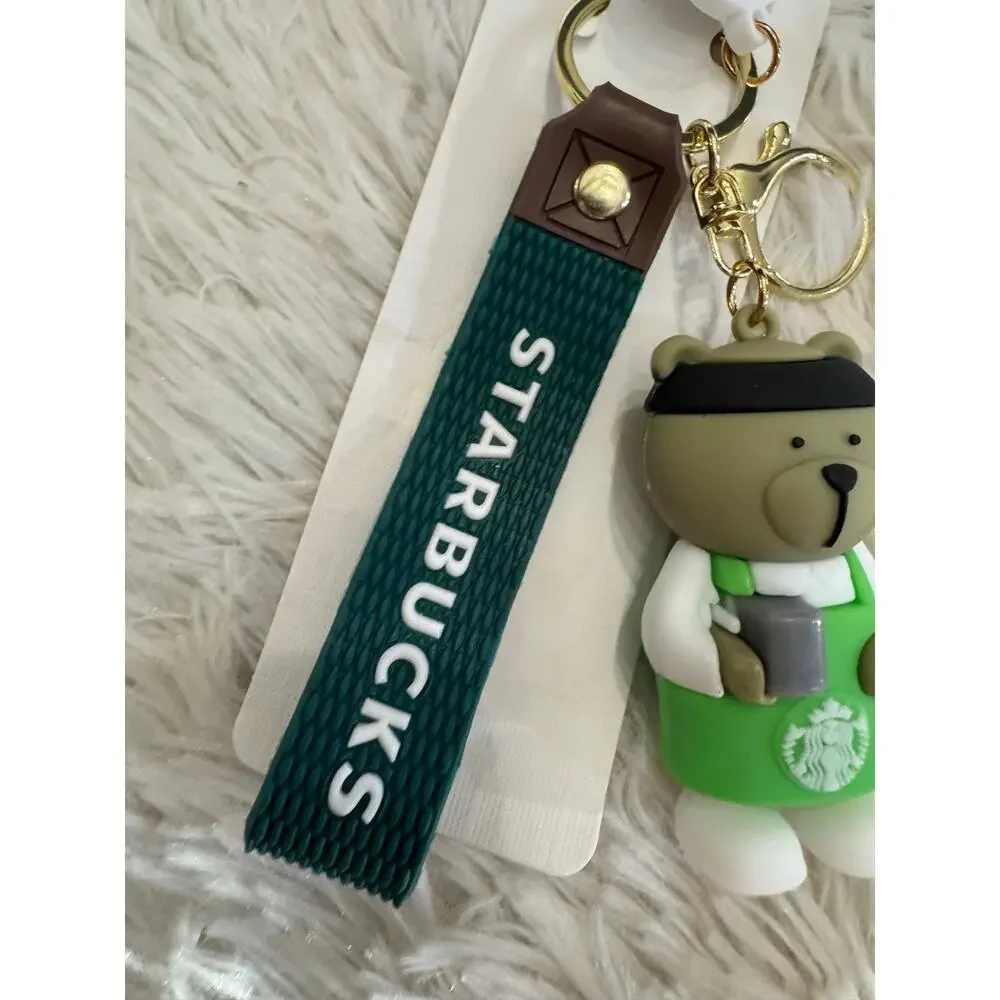 Starbucks Brown bear keychain strap green apron and white shirt